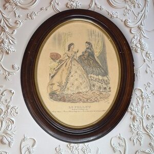 Antique Wooden Framed Fashion Plate Petit Courier des Dames Modes de Paris